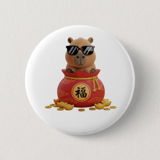 Lucky Fortune Bag Capybara Chinese New Year Button (Voorkant)