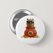 Lucky Fortune Bag Capybara Chinese New Year Button (Voorkant /achterkant)