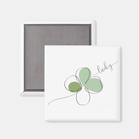 Lucky Four Leaf Clover Minimalist Line Art Magneet (Voorkant / Achterkant)
