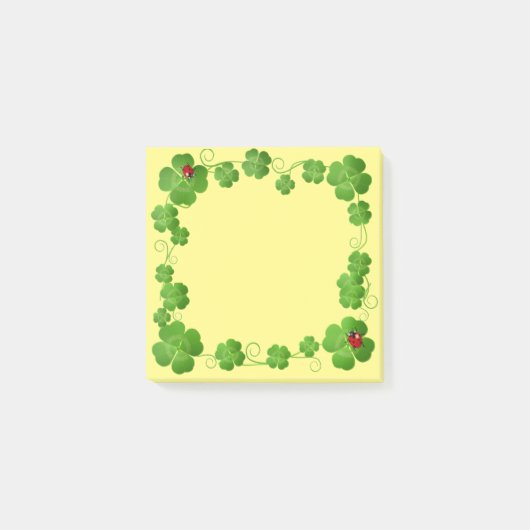 Lucky Four-Leaf Clovers & Ladybugs op Gele Post- Post-it® Notes (Voorkant)