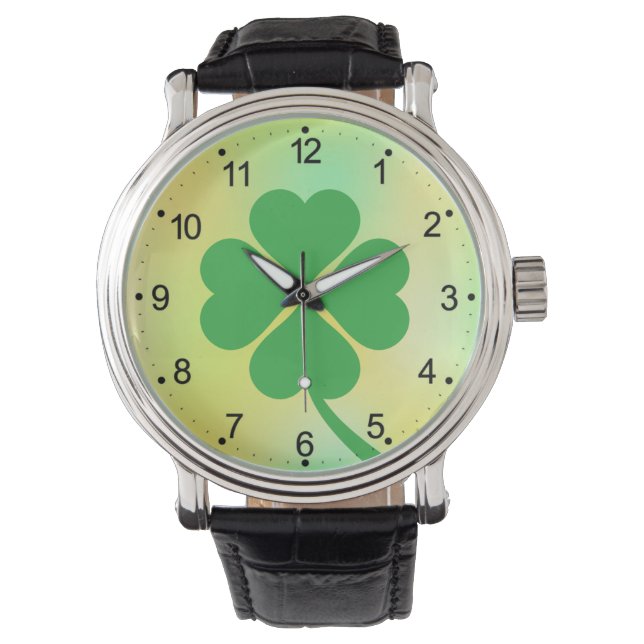 Lucky Four Leaf Shamrock Design-87906 Horloge (Voorkant)