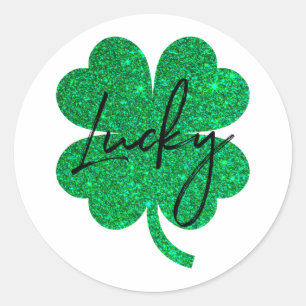 Lucky glitter 4 bladklaver ronde sticker