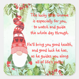 Lucky Gnome Deze gelukkige kleine Gnome Square Sti Vierkante Sticker