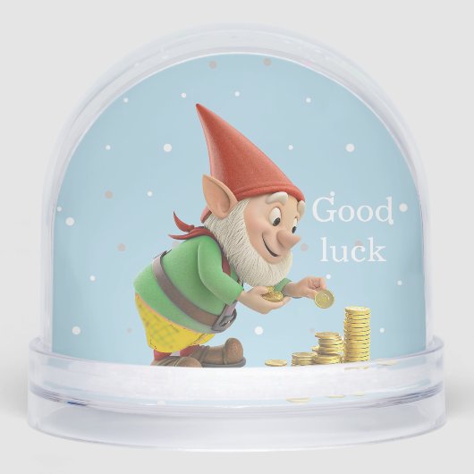 Lucky Gnome Elf with Gold Coins Snow Globe Sneeuwbol (Voorkant)