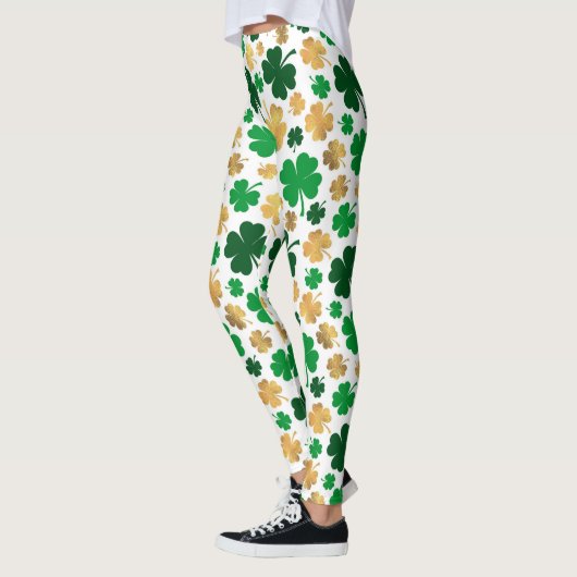 Lucky Gold Foil Vier Leaf Clover Shamrock Pattern Leggings (Links)