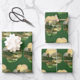 Lucky Gold Shamrock met een Iers Castle Inpakpapier Vel