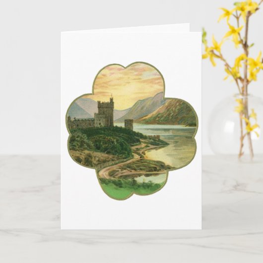 Lucky Gold Shamrock met een Iers Castle Kaart (Gele Bloem)