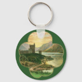 Lucky Gold Shamrock met een Iers Castle Sleutelhanger (Voorkant)