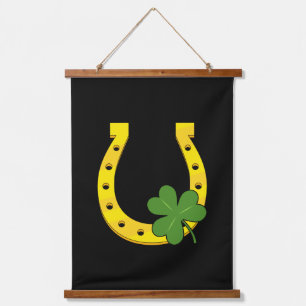 Lucky Golden Hoefijzer met Shamrock op Black Hangend Wandkleed