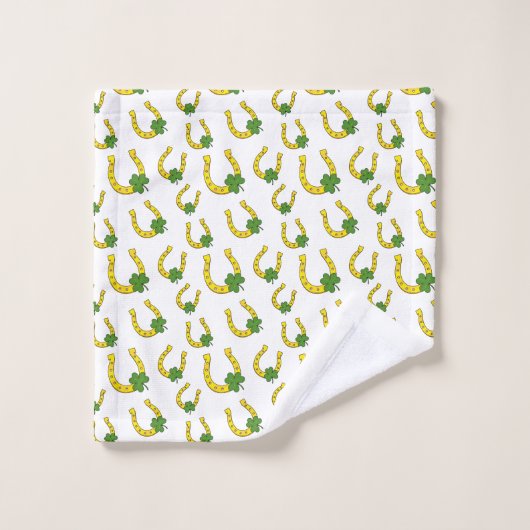 Lucky Golden Hoefijzer met Shamrock op White Bad Handdoek (Wasdoekje)
