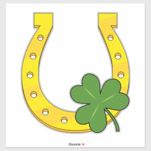 Lucky Golden Hoefijzer met Shamrock op White Sticker