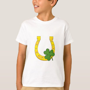 Lucky Golden Hoefijzer met Shamrock op White T-shirt