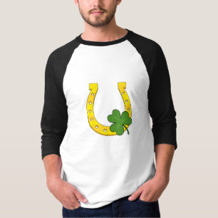 Lucky Golden Hoefijzer met Shamrock op White T-shirt