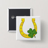 Lucky Golden Hoefijzer met Shamrock op White Vierkante Button 5,1 Cm (Voorkant /achterkant)