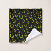Lucky Golden Horseshoe avec Shamrock sur noir (Gant de toilette)