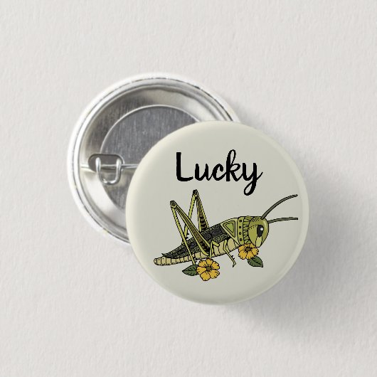 Lucky Grasshopper Pin Ronde Button 3,2 Cm (Voorkant /achterkant)