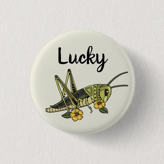Lucky Grasshopper Pin Ronde Button 3,2 Cm (Voorkant)