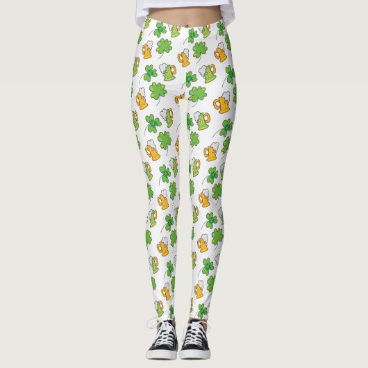 Lucky Green Beer en shamrocks St. Patrick's Day Leggings (Voorkant)