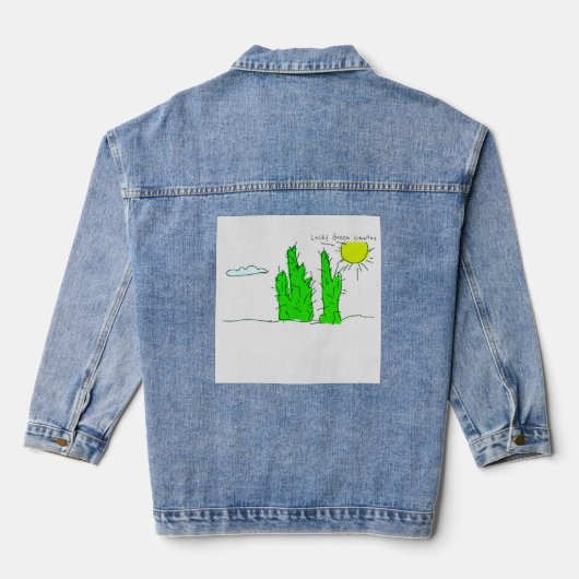 Lucky Green Cactus Doodle Funky Denim Jacket (Achterkant)