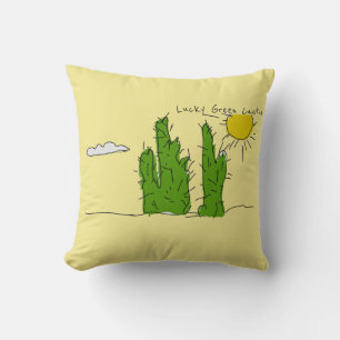 Lucky Green Cactus Doodle Funky Thaillow Oreiller