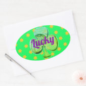 Lucky green clover leaf ovale sticker (Envelop)