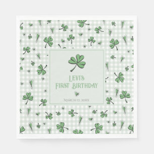 Lucky Green Clovers & Hearts 1e Verjaardagsfeestje Servet