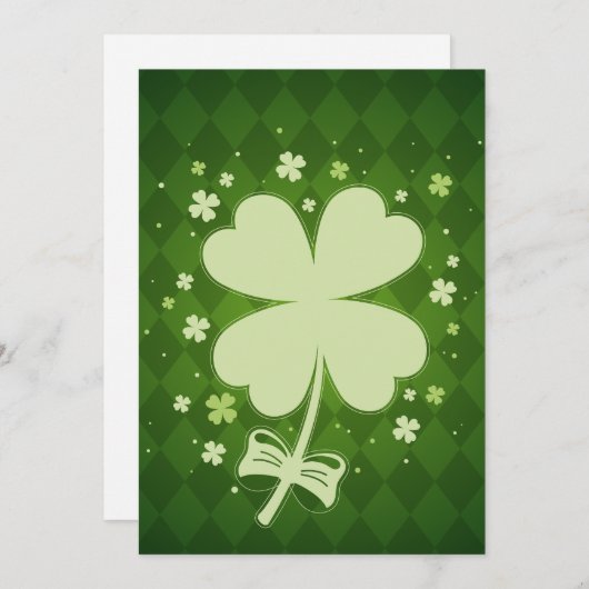 Lucky Green Diamond Four Leaf Ribbon Clover Aankondiging (Voorkant / Achterkant)