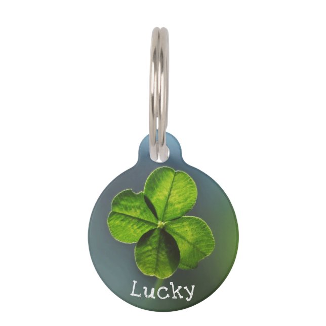 Lucky Green Four Leaf Clover Huisdierpenning (Voorkant)