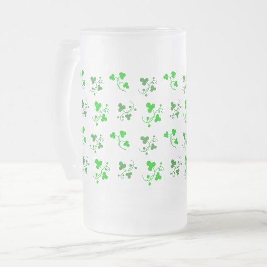 Lucky Green Irish Shamrocks-Mok Matglas Bierpul (Voorkant links)