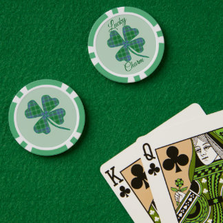 Lucky Green Plaid Shamrock Four-Leaf Clover  Poker Chips