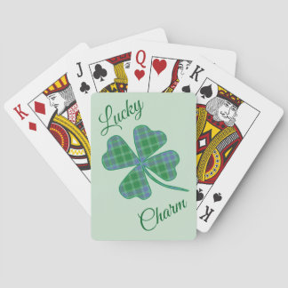 Lucky Green Plaid Shamrock Four-Leaf Clover  Pokerkaarten