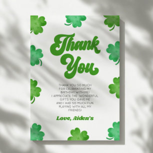 Lucky Green Shamrock Clover Verjaardagsfeestje Bedankkaart