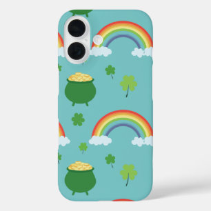 Lucky Green Shamrock Kleurrijke regenboogpot van g iPhone 16 Hoesje