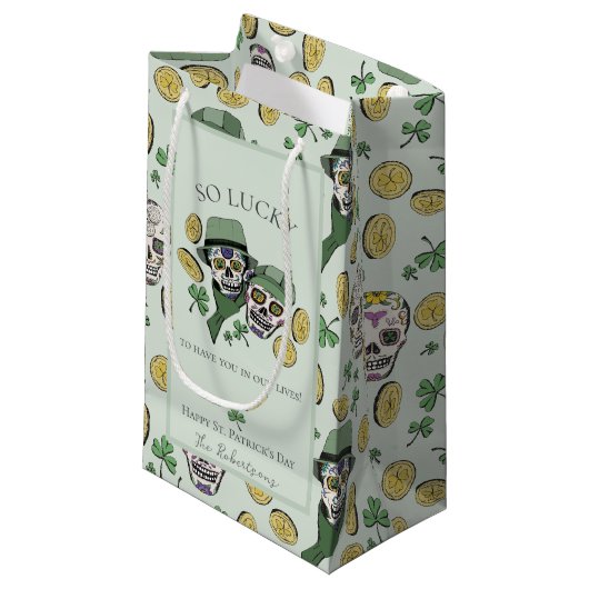 Lucky Green St Patrick's Day Suikerschedels Klein Cadeauzakje (Voorkant Gekanteld)