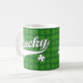 Lucky, groen/wit 4-bladklaver koffiemok (Voorkant links)