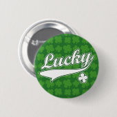 Lucky, groen/wit 4-bladklaver ronde button 5,7 cm (Voorkant /achterkant)