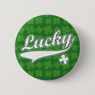 Lucky, groen/wit 4-bladklaver ronde button 5,7 cm