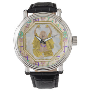 Lucky Happy Buddha en feng shui hieroglyphs Horloge