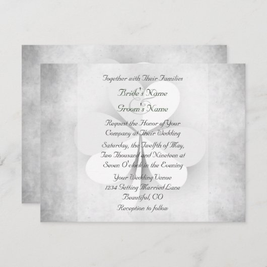 Lucky Heart Leaf Clover Irlandais Faire-part de ma (Devant / Derrière)