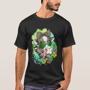 Lucky Heifer Koe Green Leopard Print Bow St Patric T-shirt
