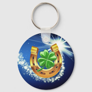 Lucky hoefijzer 4 bladklaver schietster blauw sleutelhanger