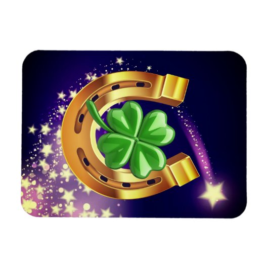 Lucky hoefijzer 4 bladklaver schietster paarse magneet (Horizontaal)