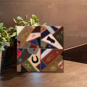 Lucky Hoefijzer Crazy Quilt Ceramic Tile Tegeltje