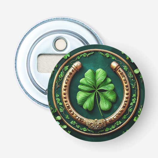 Lucky Hoefijzer en Clover Design Button Flesopener (Voorkant)