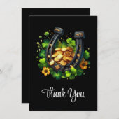 Lucky Hoefijzer gouden munten en klaver dank u Bedankkaart (Voorkant / Achterkant)