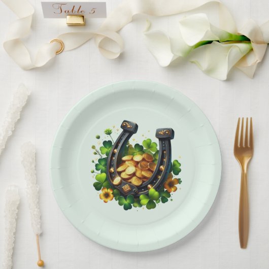 Lucky Hoefijzer gouden munten en klaver Papieren Bordje (Huwelijk)