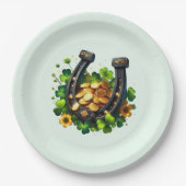 Lucky Hoefijzer gouden munten en klaver Papieren Bordje (Voorkant)