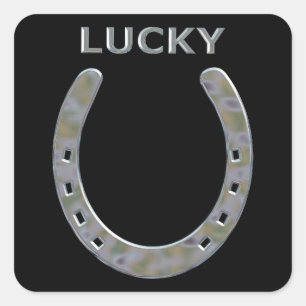 Lucky Hoefijzer in Silver Vierkante Sticker