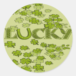 Lucky Hoefijzer Irish Green Clovers Shamrocks Ronde Sticker