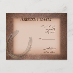Lucky Hoefijzer op Brown Leather RSVP Uitnodiging Briefkaart